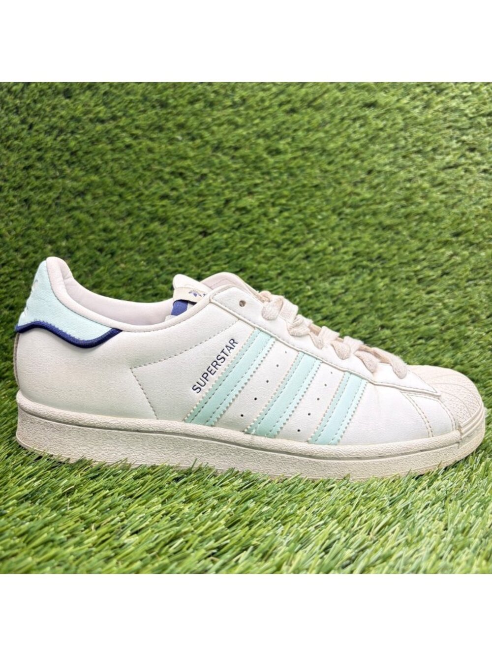 Adidas Superstar White Almost Blue Womens Size 9 Athletic LeatherShoes Sneakers